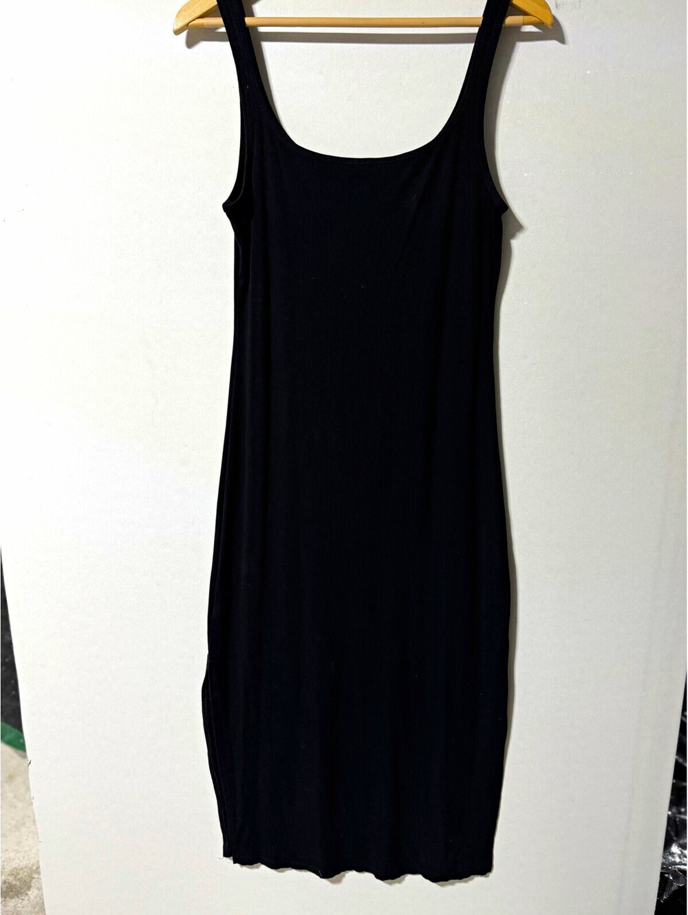 PINK Black Rib Knit Scoop Neck Sleeveless Strappy Bodycon Long Dress L